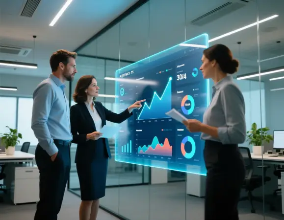 Business team using AI dashboard for decision-making