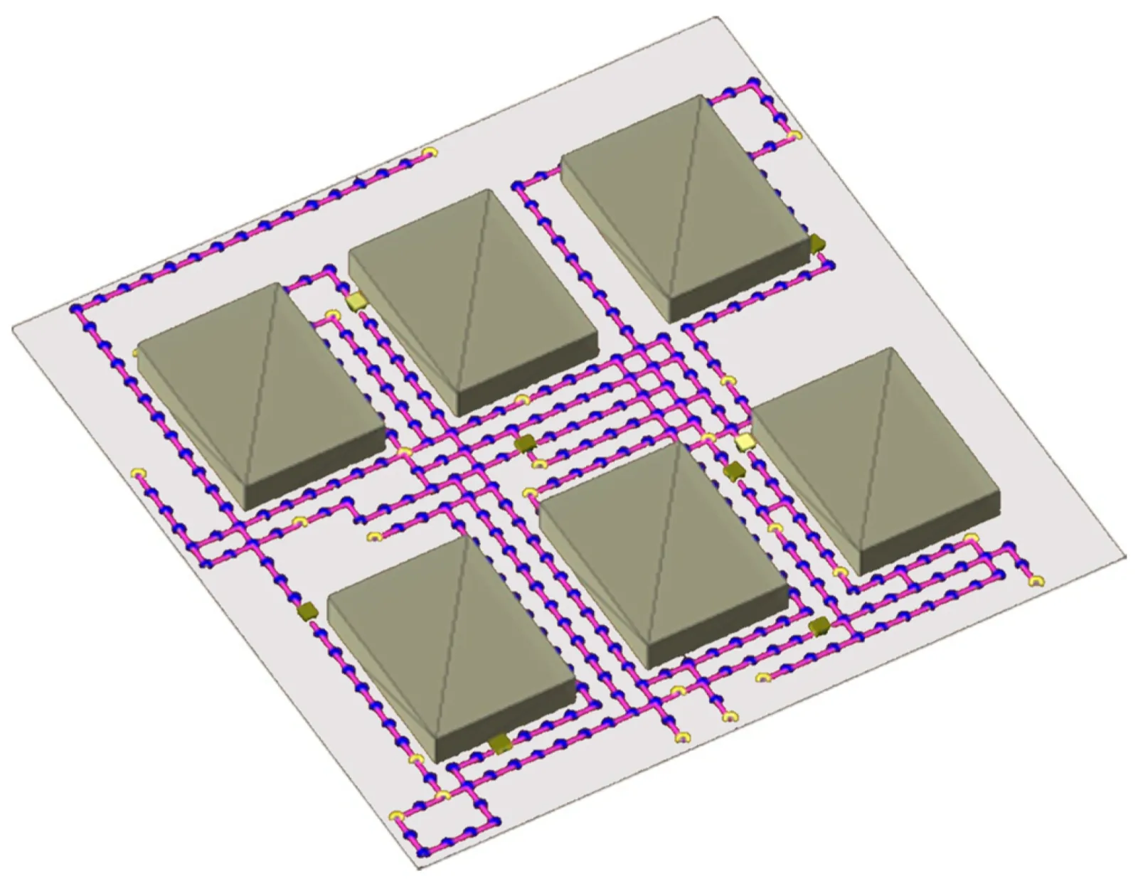 Autonomous mobile robots (AMRs) navigating a warehouse with custom routing software
