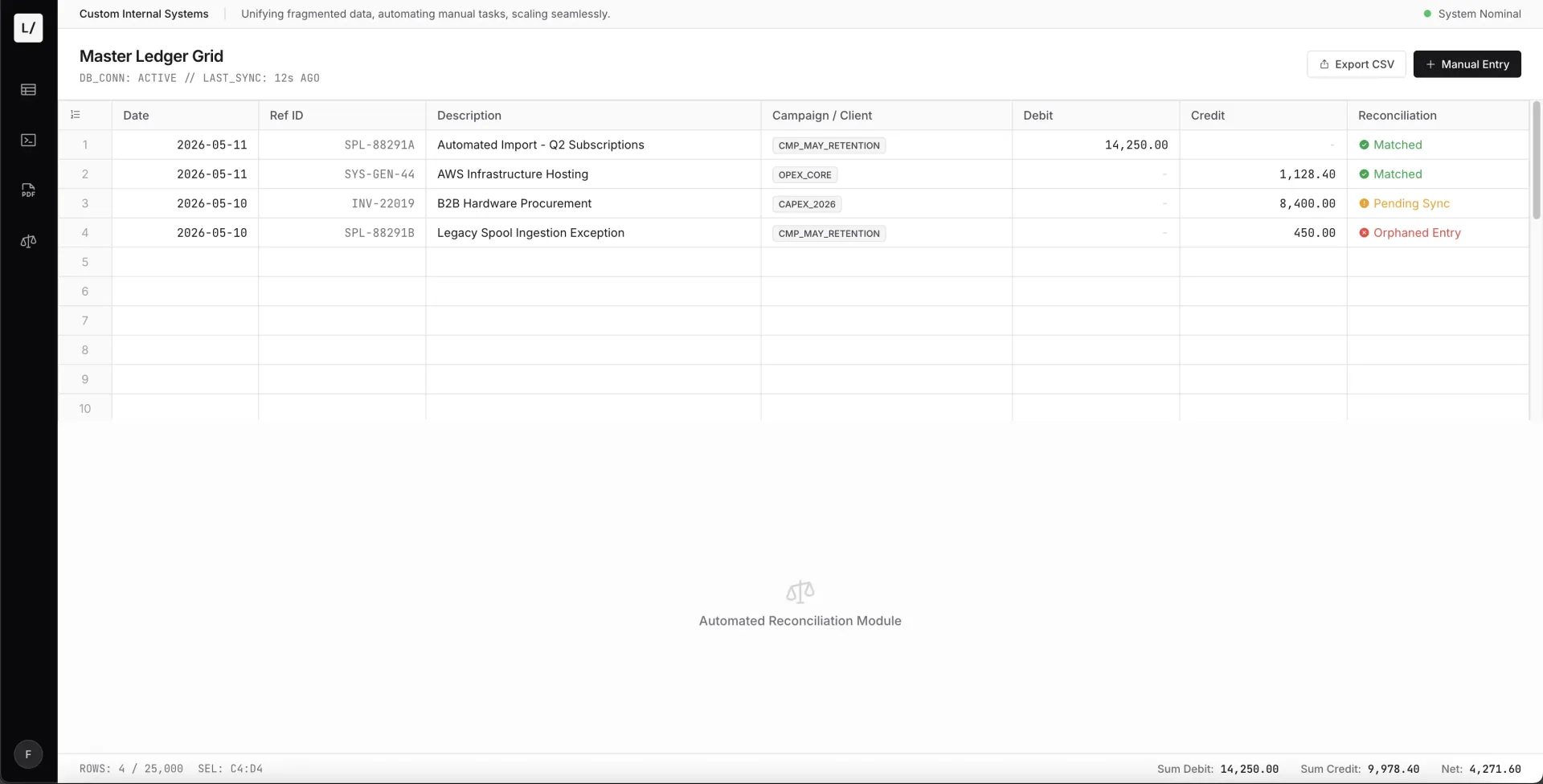 Automated Financial Ledger & Reconciliation System